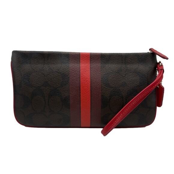 COACH Brown and Red Coated Canvas Wristlet with cardholder - Picture 2 of 8